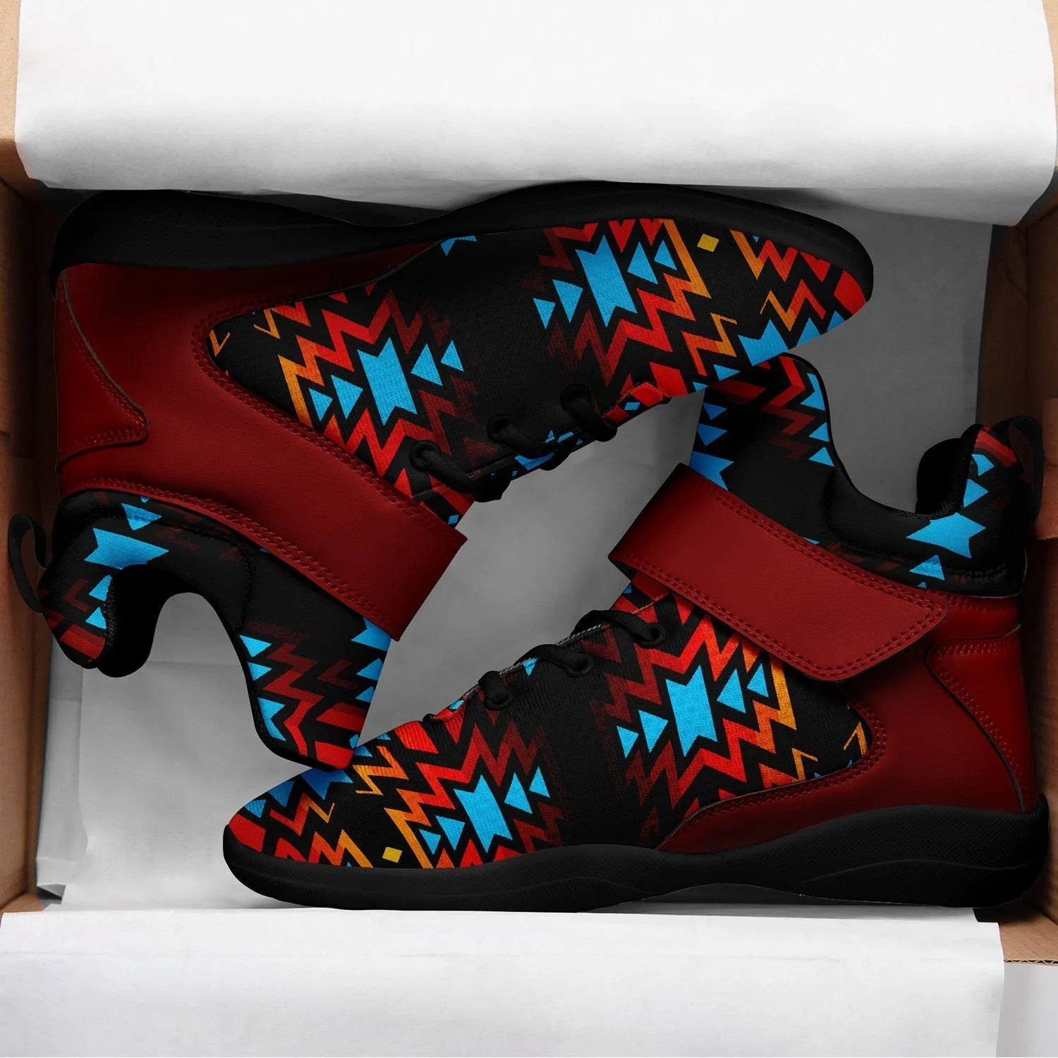 Black Fire and Turquoise Ipottaa Basketball / Sport High Top Shoes - Black Sole