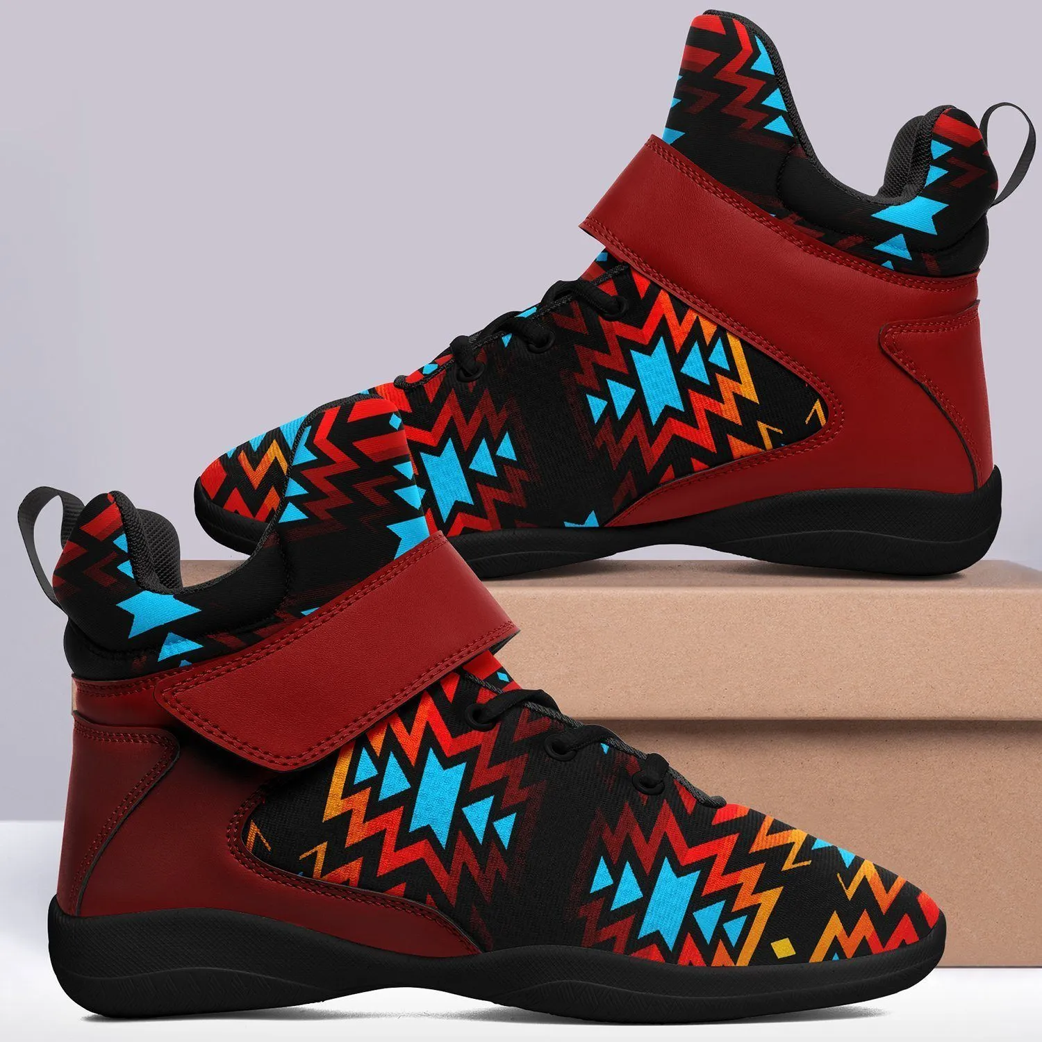 Black Fire and Turquoise Ipottaa Basketball / Sport High Top Shoes - Black Sole