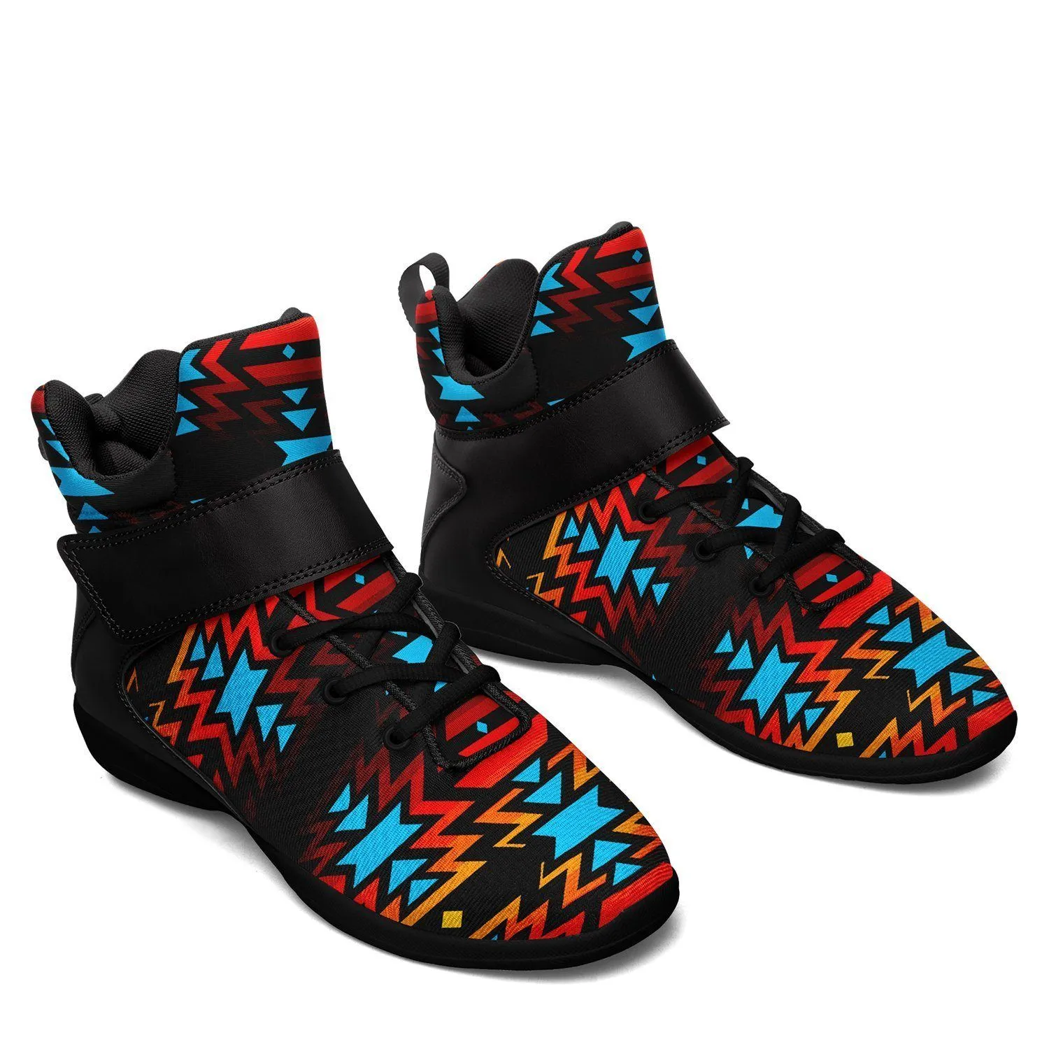 Black Fire and Turquoise Ipottaa Basketball / Sport High Top Shoes - Black Sole