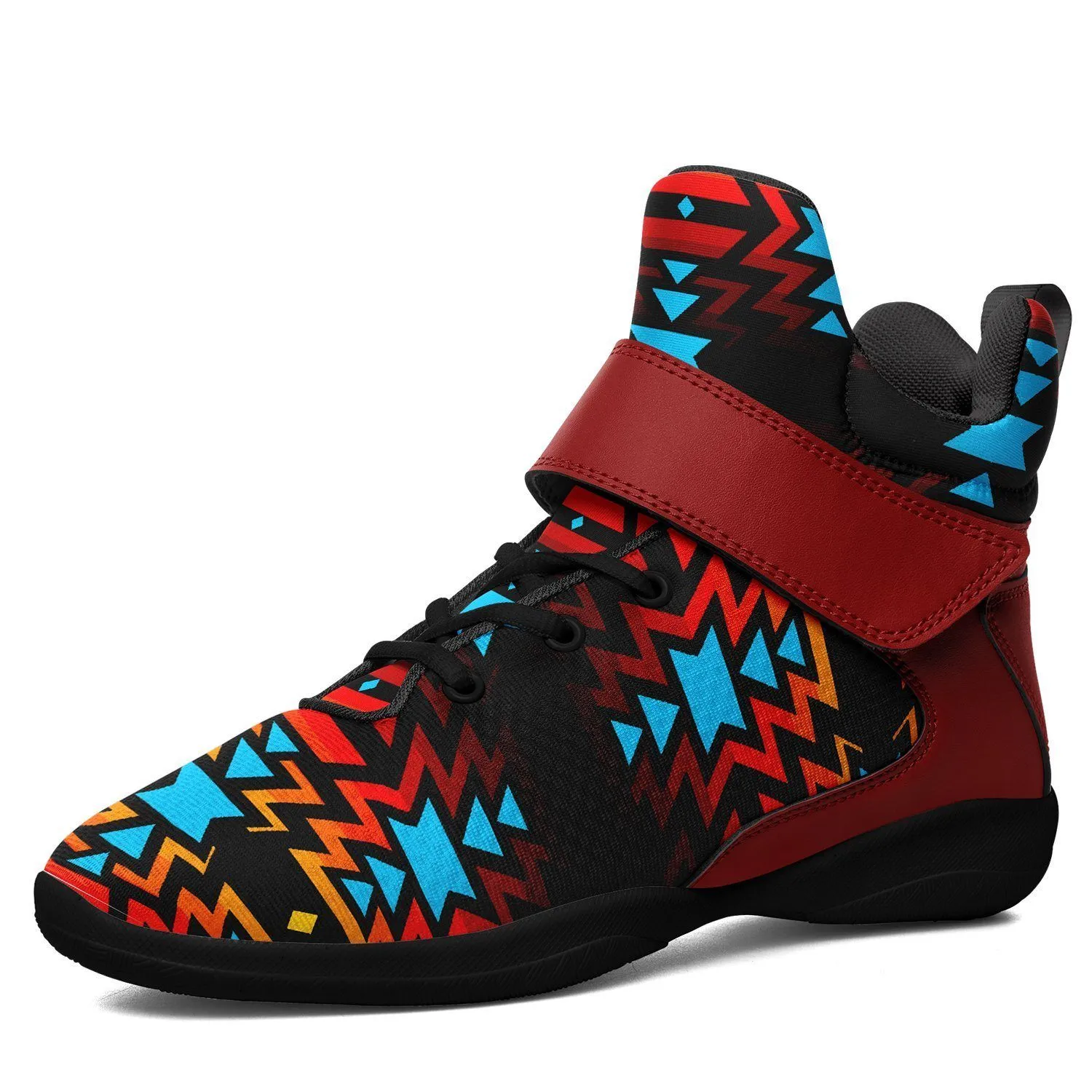 Black Fire and Turquoise Ipottaa Basketball / Sport High Top Shoes - Black Sole