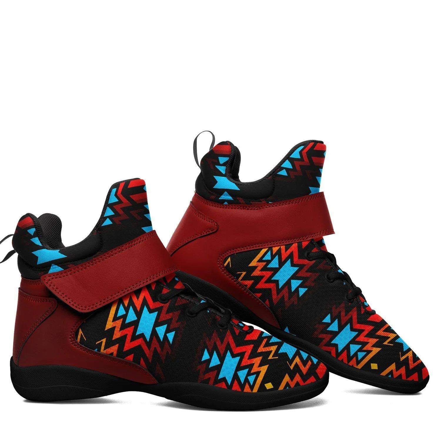 Black Fire and Turquoise Ipottaa Basketball / Sport High Top Shoes - Black Sole