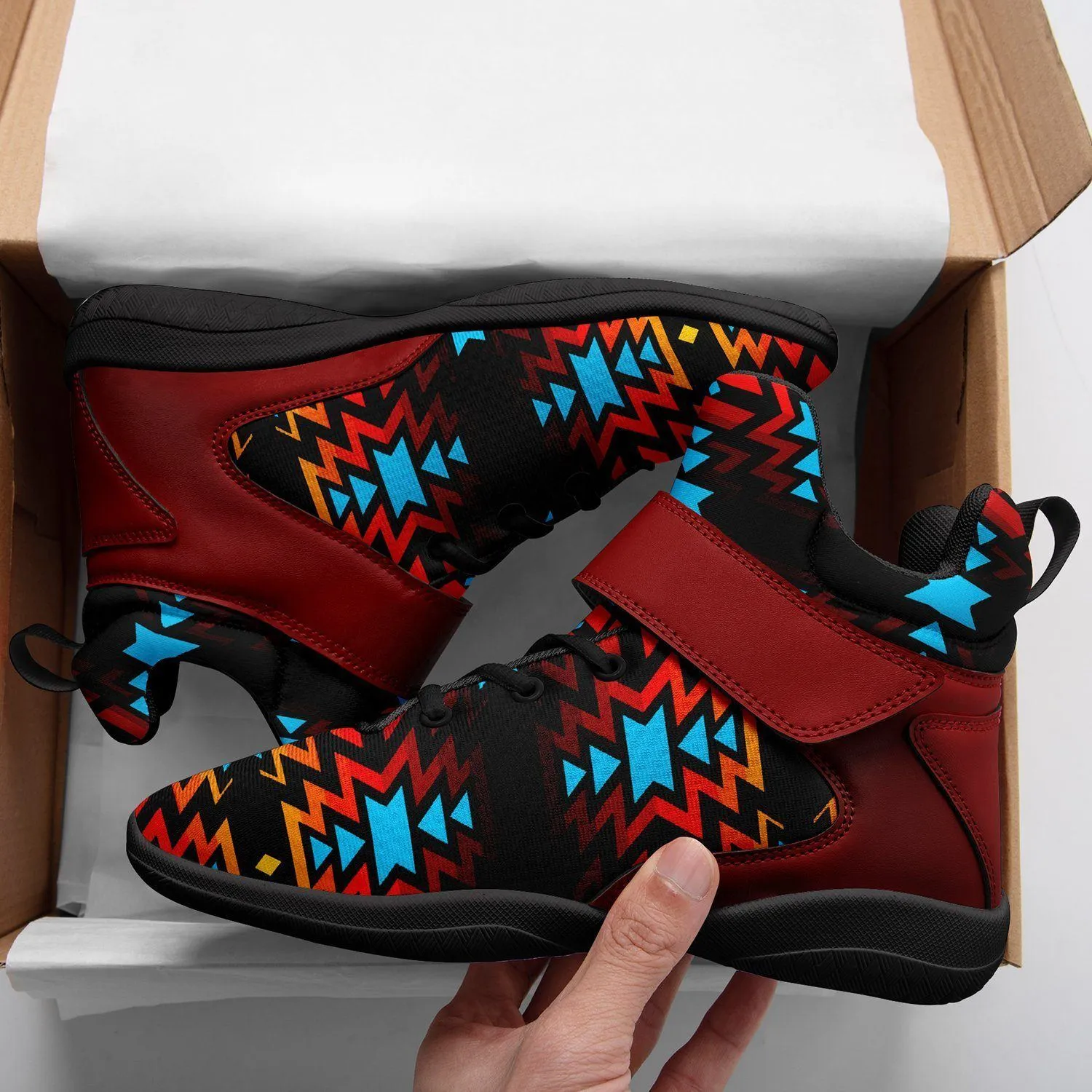 Black Fire and Turquoise Ipottaa Basketball / Sport High Top Shoes - Black Sole