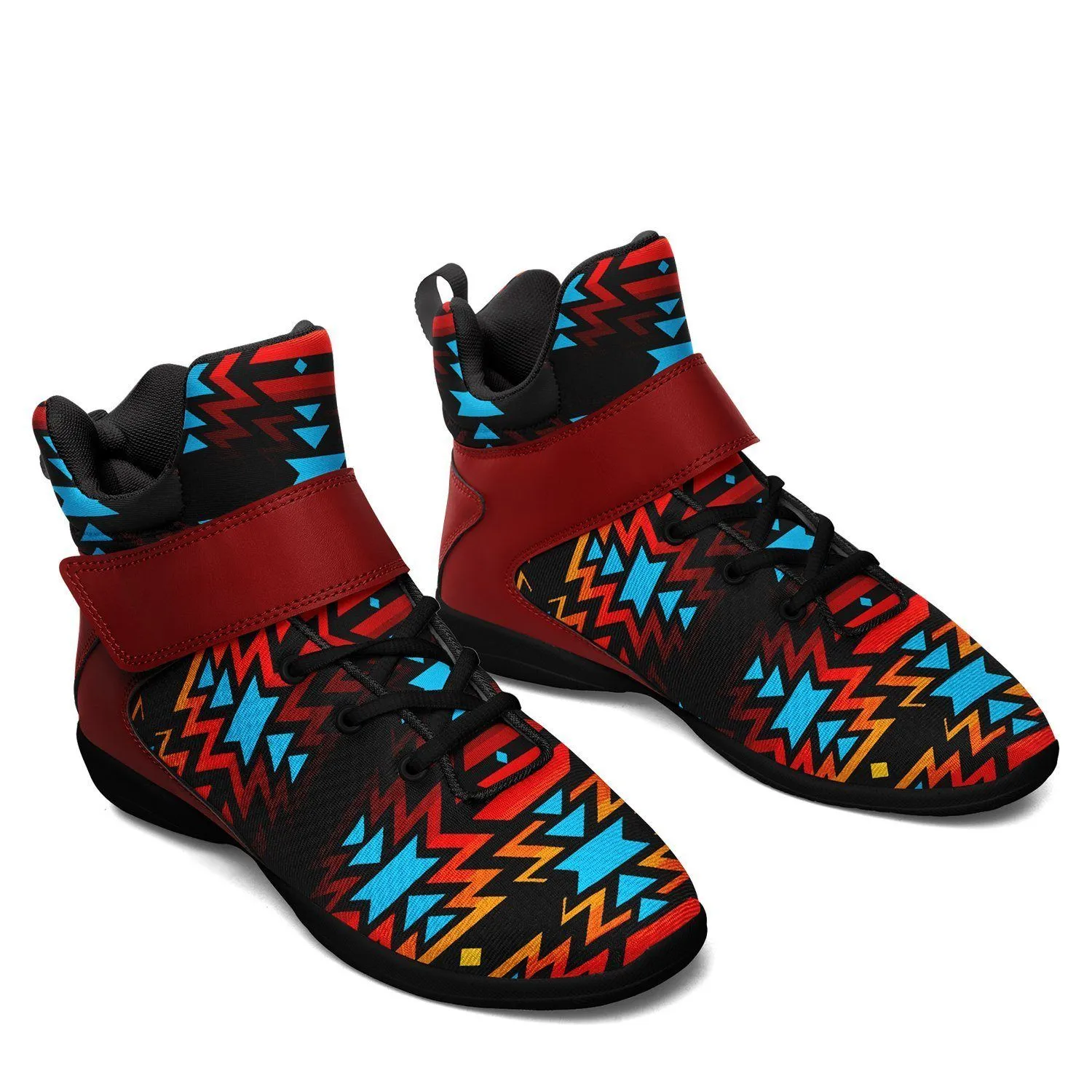 Black Fire and Turquoise Ipottaa Basketball / Sport High Top Shoes - Black Sole