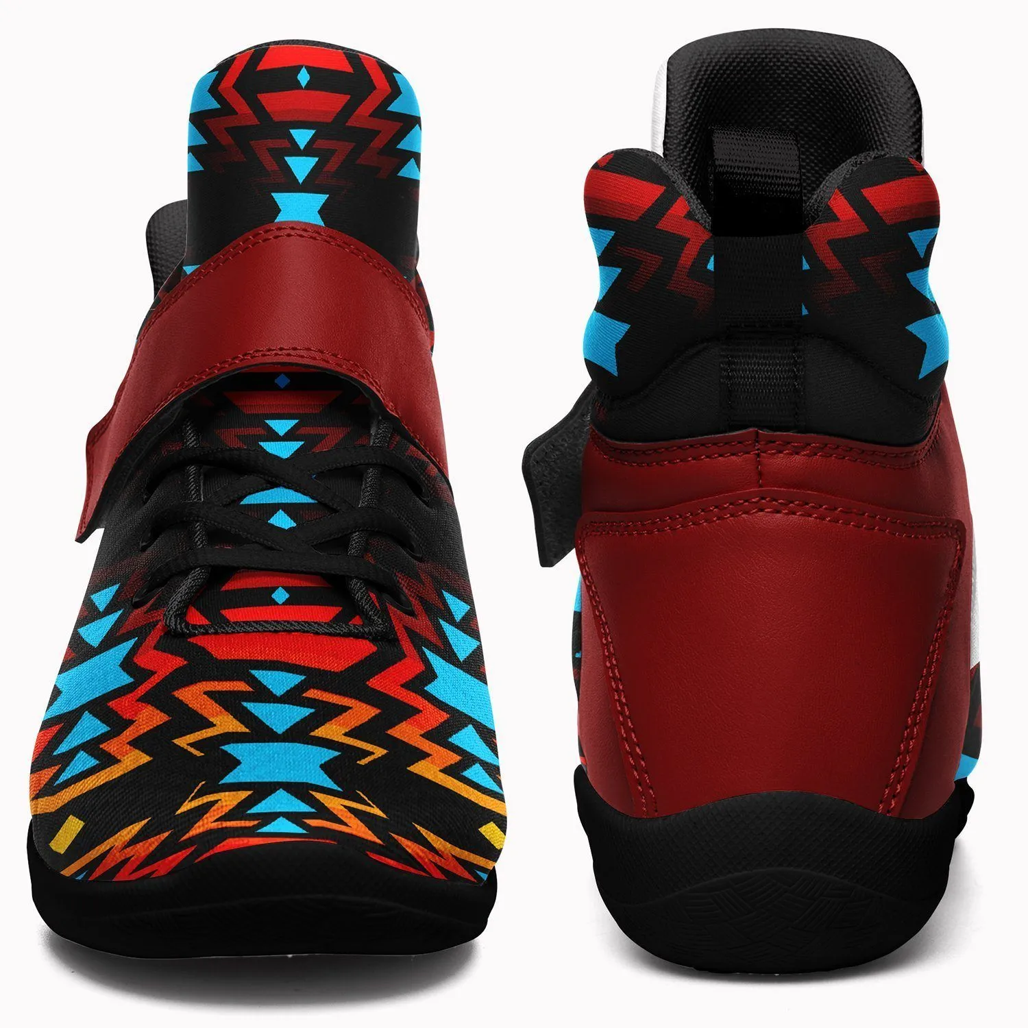 Black Fire and Turquoise Ipottaa Basketball / Sport High Top Shoes - Black Sole