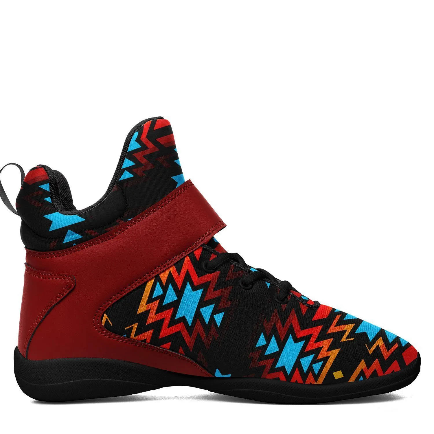 Black Fire and Turquoise Ipottaa Basketball / Sport High Top Shoes - Black Sole