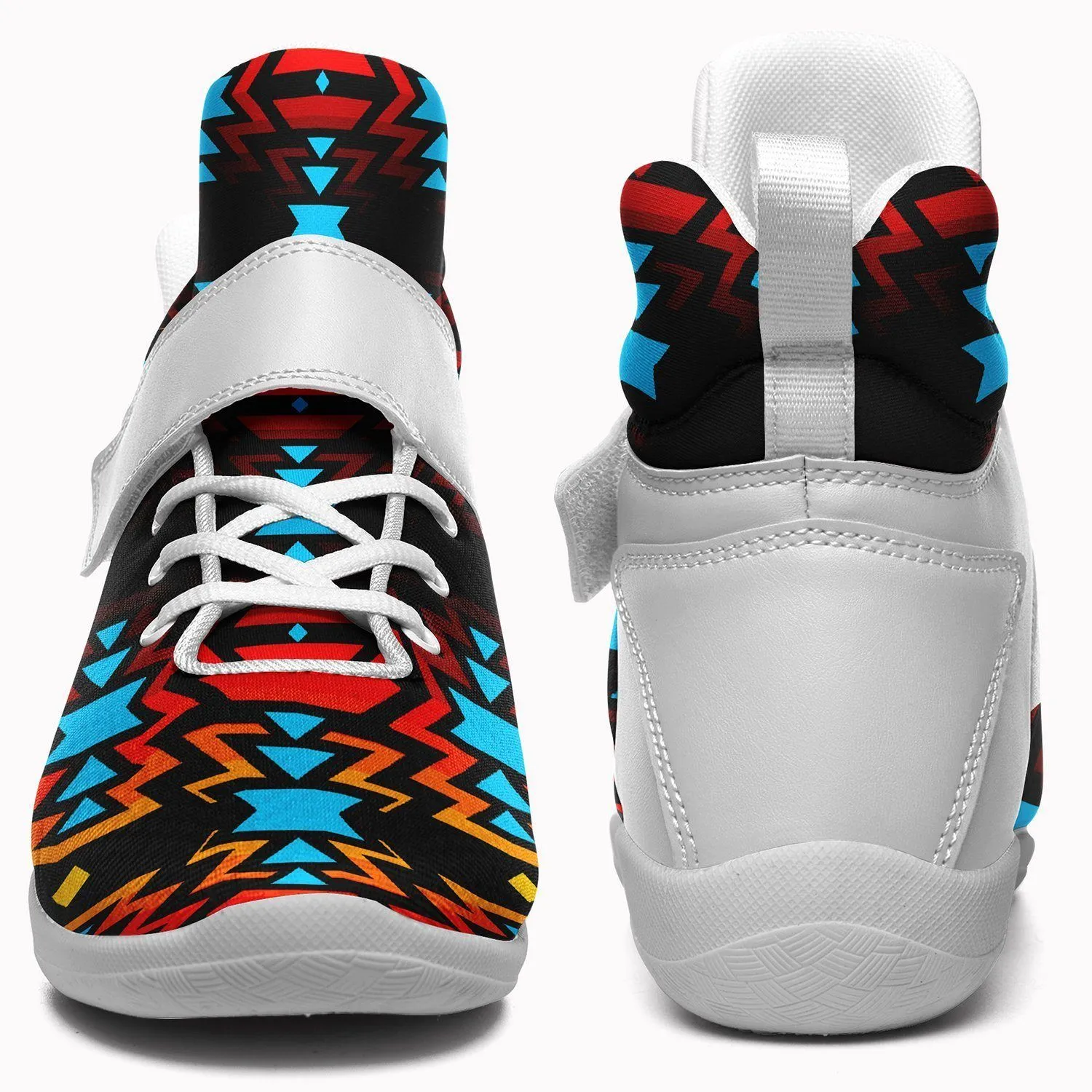 Black Fire and Turquoise Ipottaa Basketball / Sport High Top Shoes - White Sole