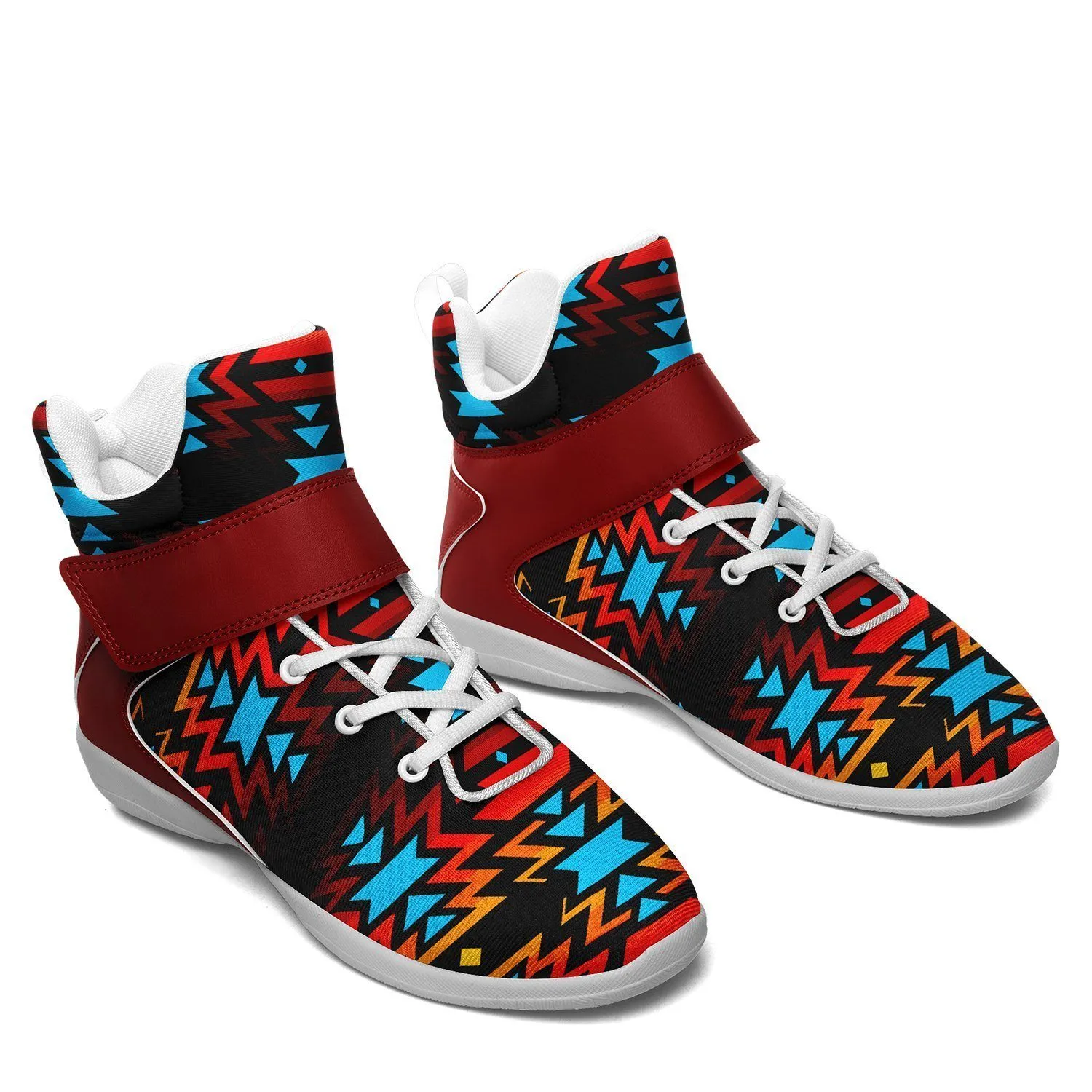 Black Fire and Turquoise Ipottaa Basketball / Sport High Top Shoes - White Sole