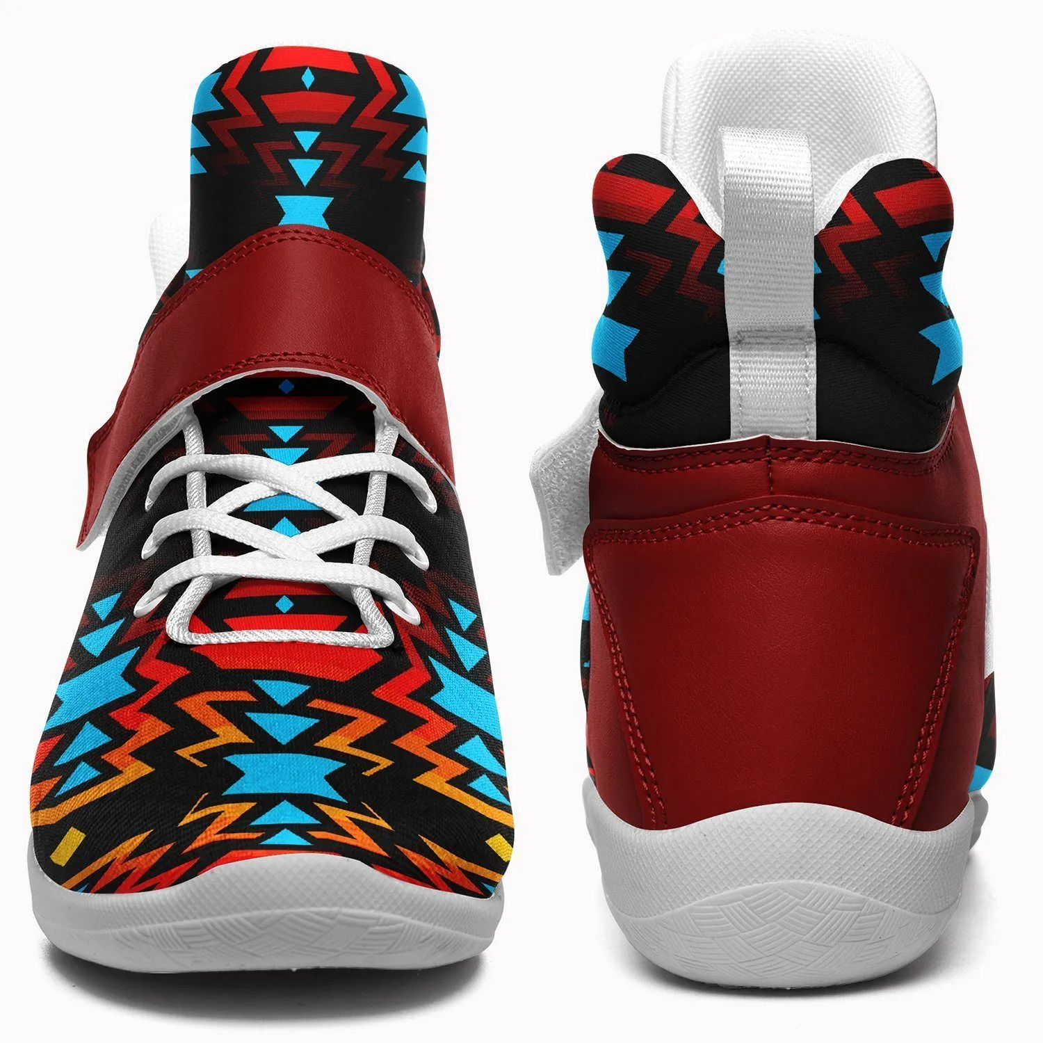 Black Fire and Turquoise Ipottaa Basketball / Sport High Top Shoes - White Sole