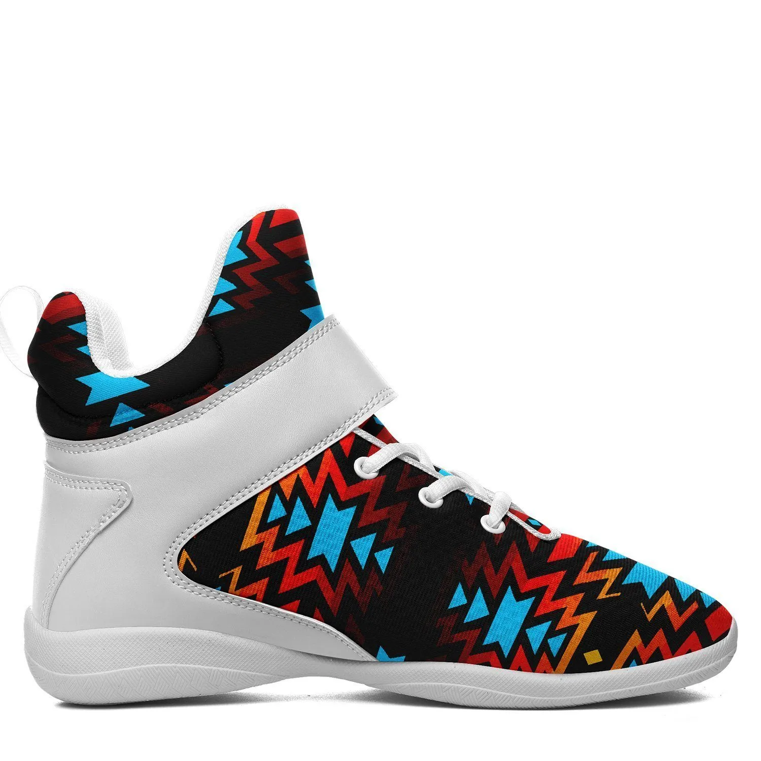 Black Fire and Turquoise Ipottaa Basketball / Sport High Top Shoes - White Sole