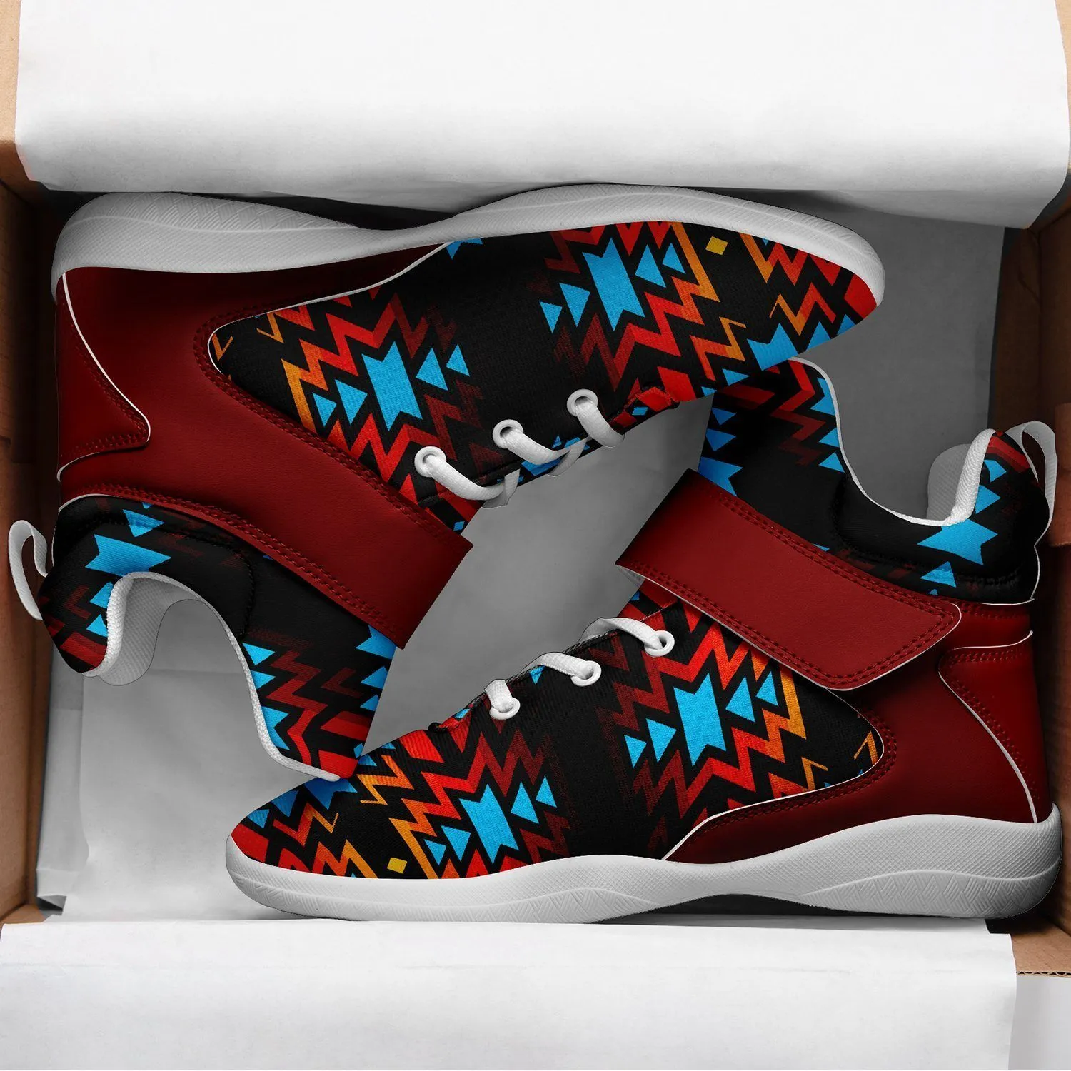 Black Fire and Turquoise Ipottaa Basketball / Sport High Top Shoes - White Sole