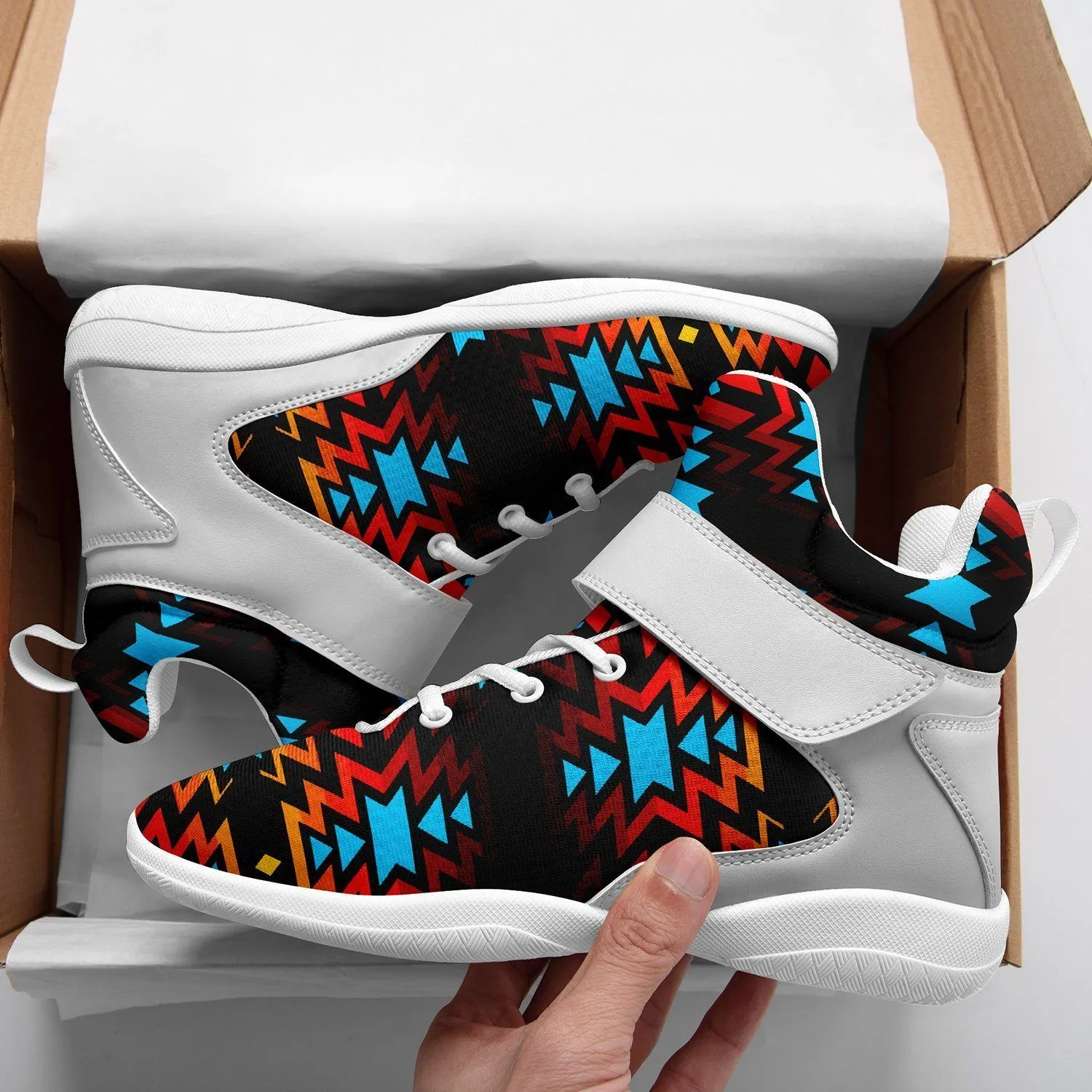 Black Fire and Turquoise Kid's Ipottaa Basketball / Sport High Top Shoes