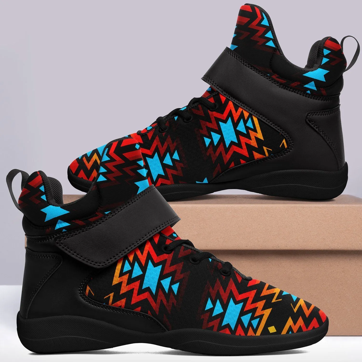 Black Fire and Turquoise Kid's Ipottaa Basketball / Sport High Top Shoes