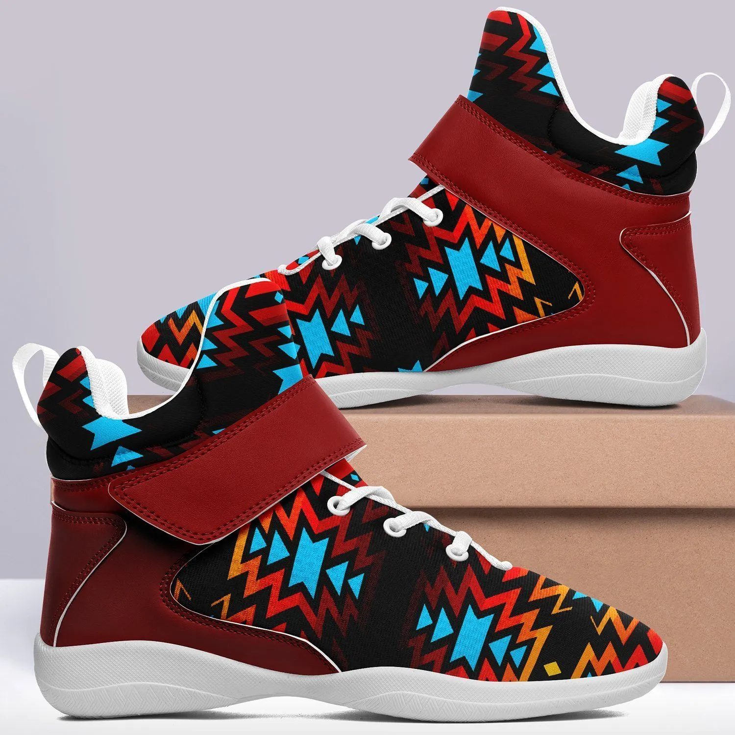 Black Fire and Turquoise Kid's Ipottaa Basketball / Sport High Top Shoes