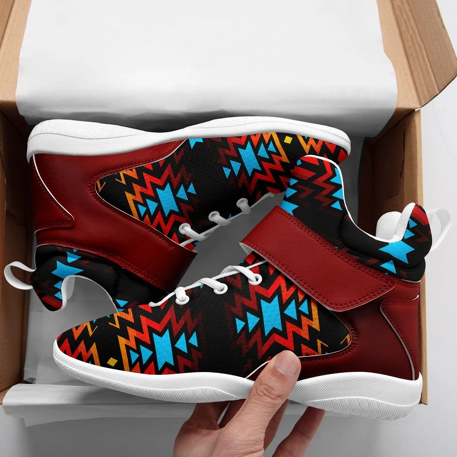 Black Fire and Turquoise Kid's Ipottaa Basketball / Sport High Top Shoes