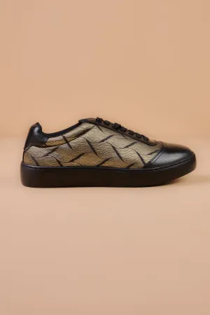 Black Jacquard Sneakers With Brocade Detailing