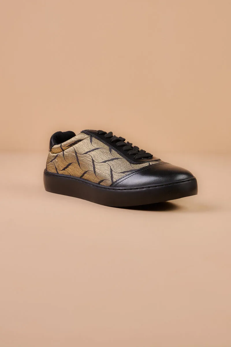 Black Jacquard Sneakers With Brocade Detailing