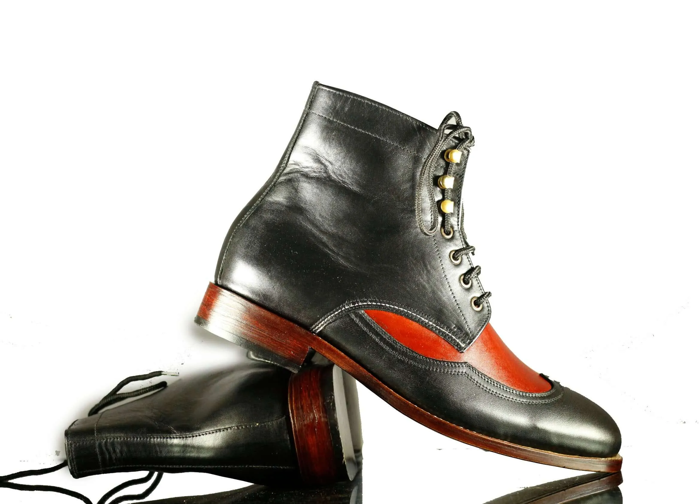 Black Red Men's Desert Ankle High Leather Boots