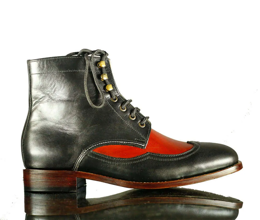 Black Red Men's Desert Ankle High Leather Boots