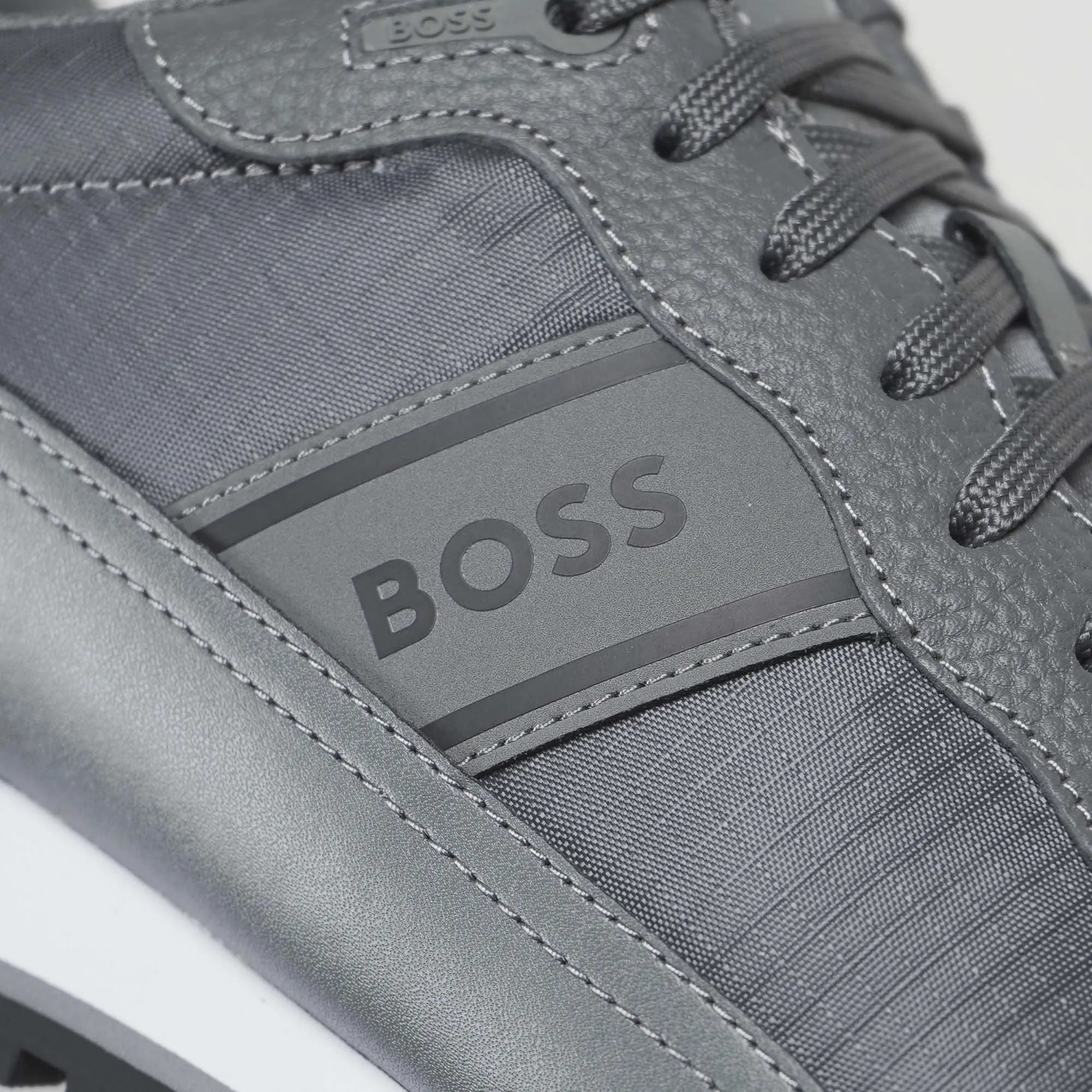 Boss Mix Material Lace-Up Trainers with Suede Trims - Grey