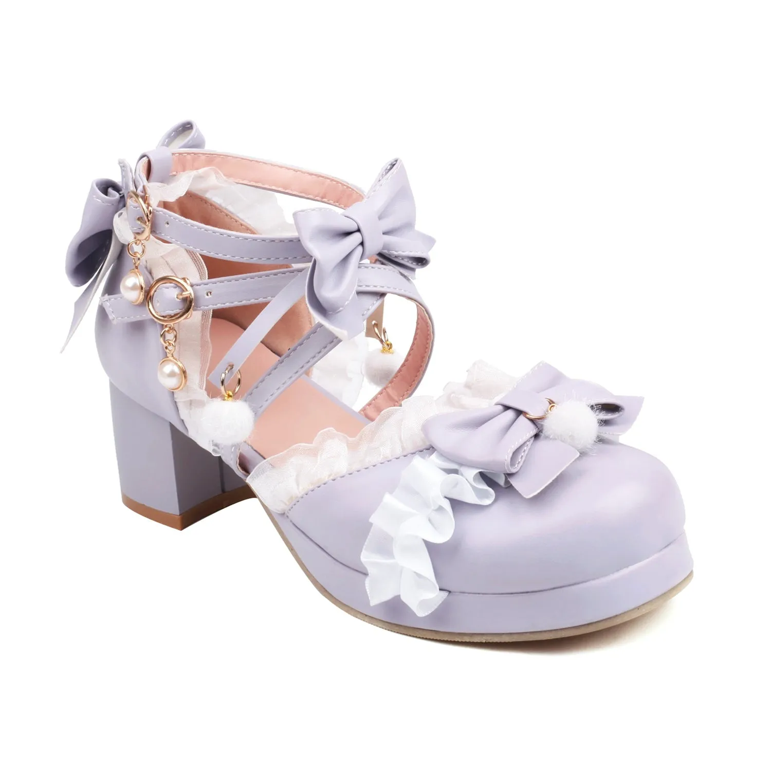 Bow Round Toe Cross Strap Lolita Japanese Mary Jane Shoes