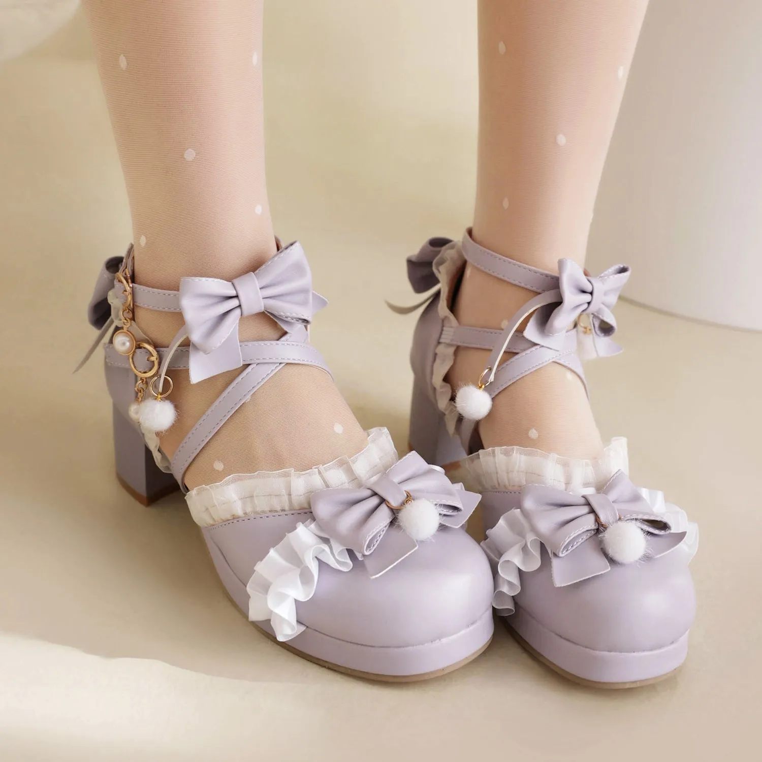 Bow Round Toe Cross Strap Lolita Japanese Mary Jane Shoes