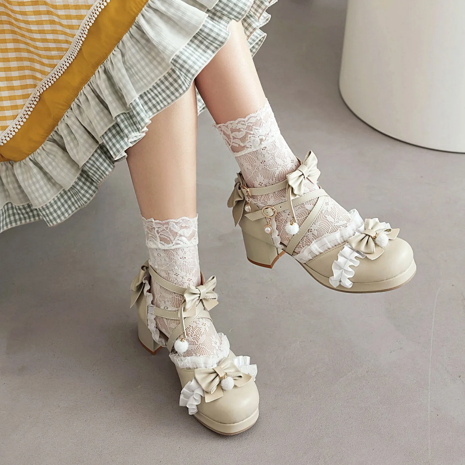 Bow Round Toe Cross Strap Lolita Japanese Mary Jane Shoes