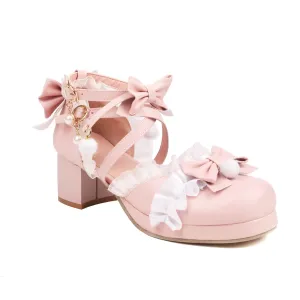 Bow Round Toe Cross Strap Lolita Japanese Mary Jane Shoes