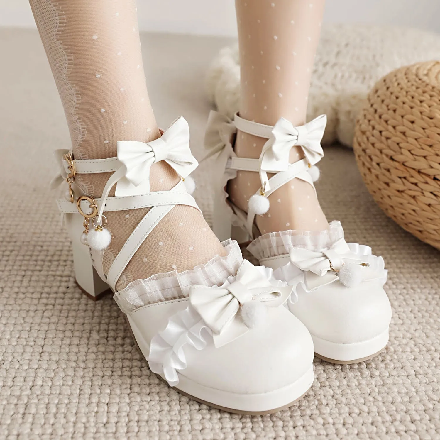 Bow Round Toe Cross Strap Lolita Japanese Mary Jane Shoes