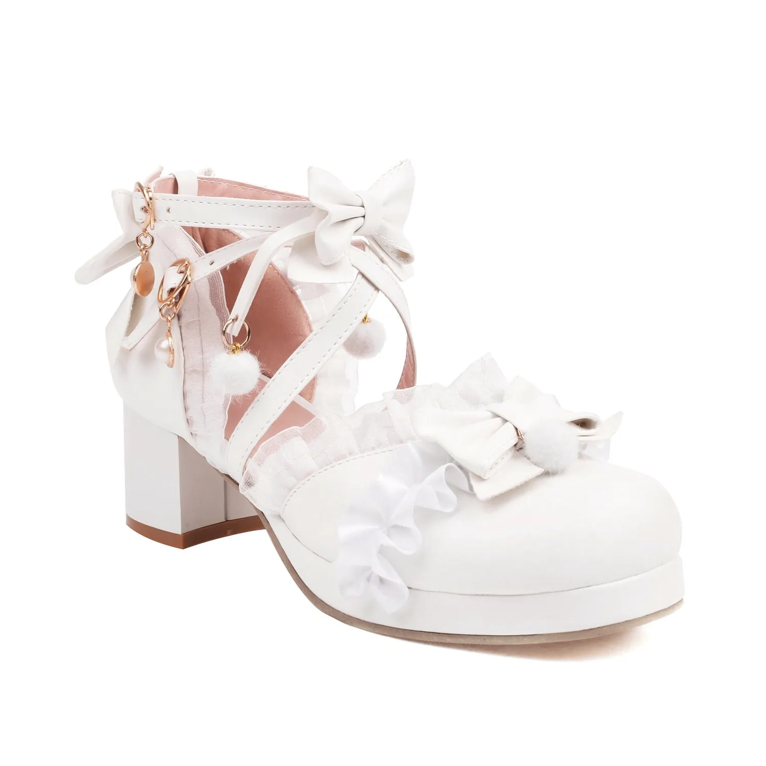 Bow Round Toe Cross Strap Lolita Japanese Mary Jane Shoes