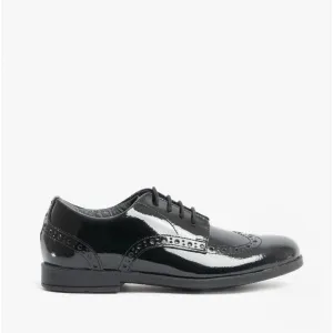 BROGUE PRI Girls Leather Lace Up School Shoes Patent Black