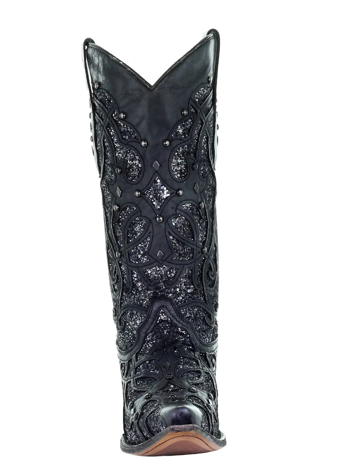 Corral Black Glitter Inlay and Studs Snip Toe Style C3423