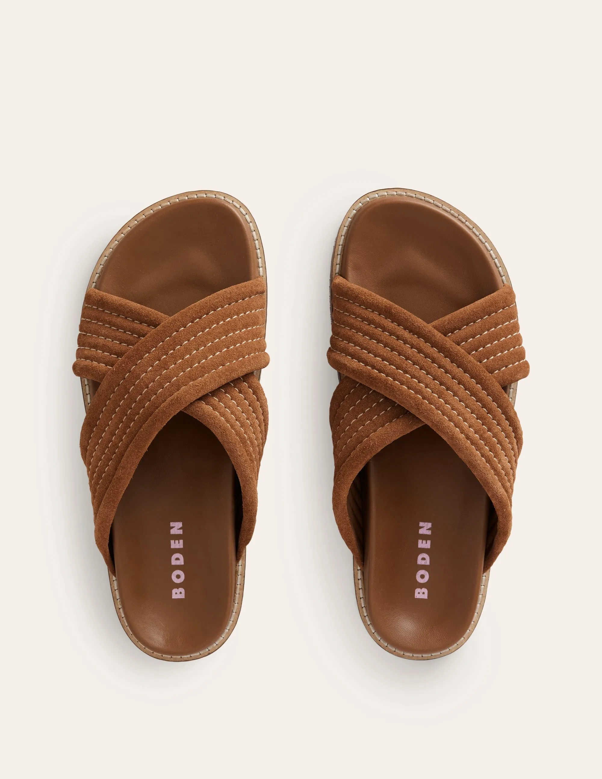 Cross Strap Sliders-Tan