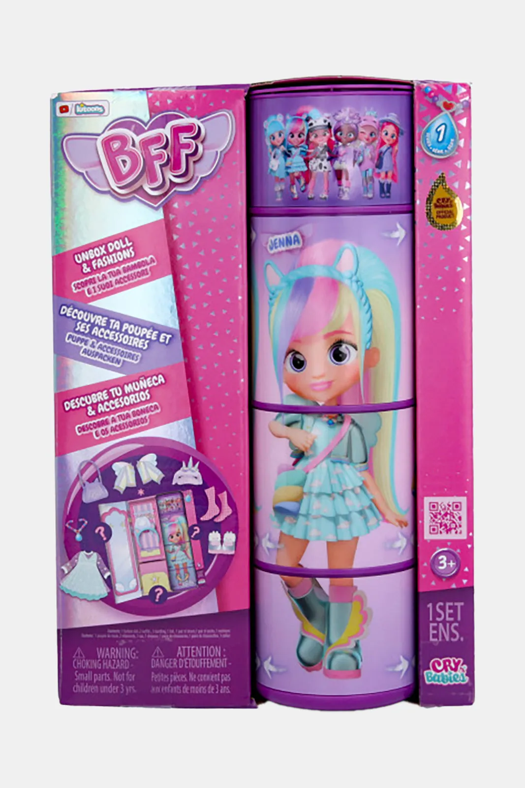 Cry Babies Bff Pink Girls Doll Jenna 7 Piece (8 Inch)