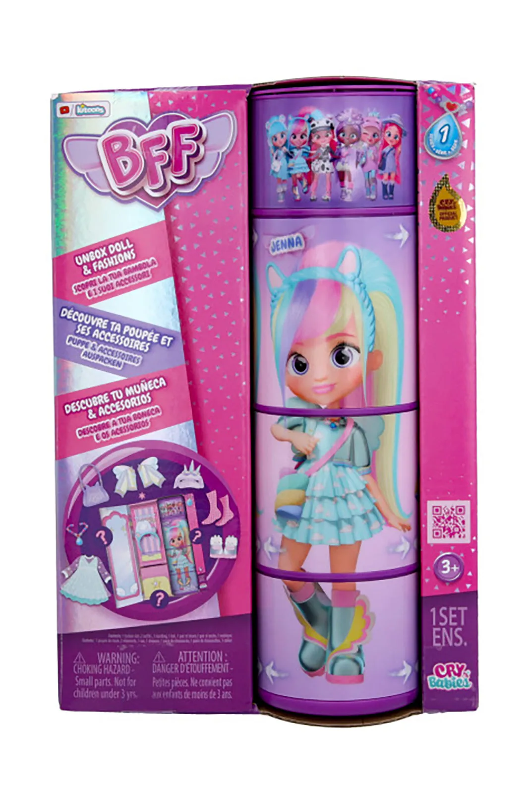 Cry Babies Bff Pink Girls Doll Jenna 7 Piece (8 Inch)