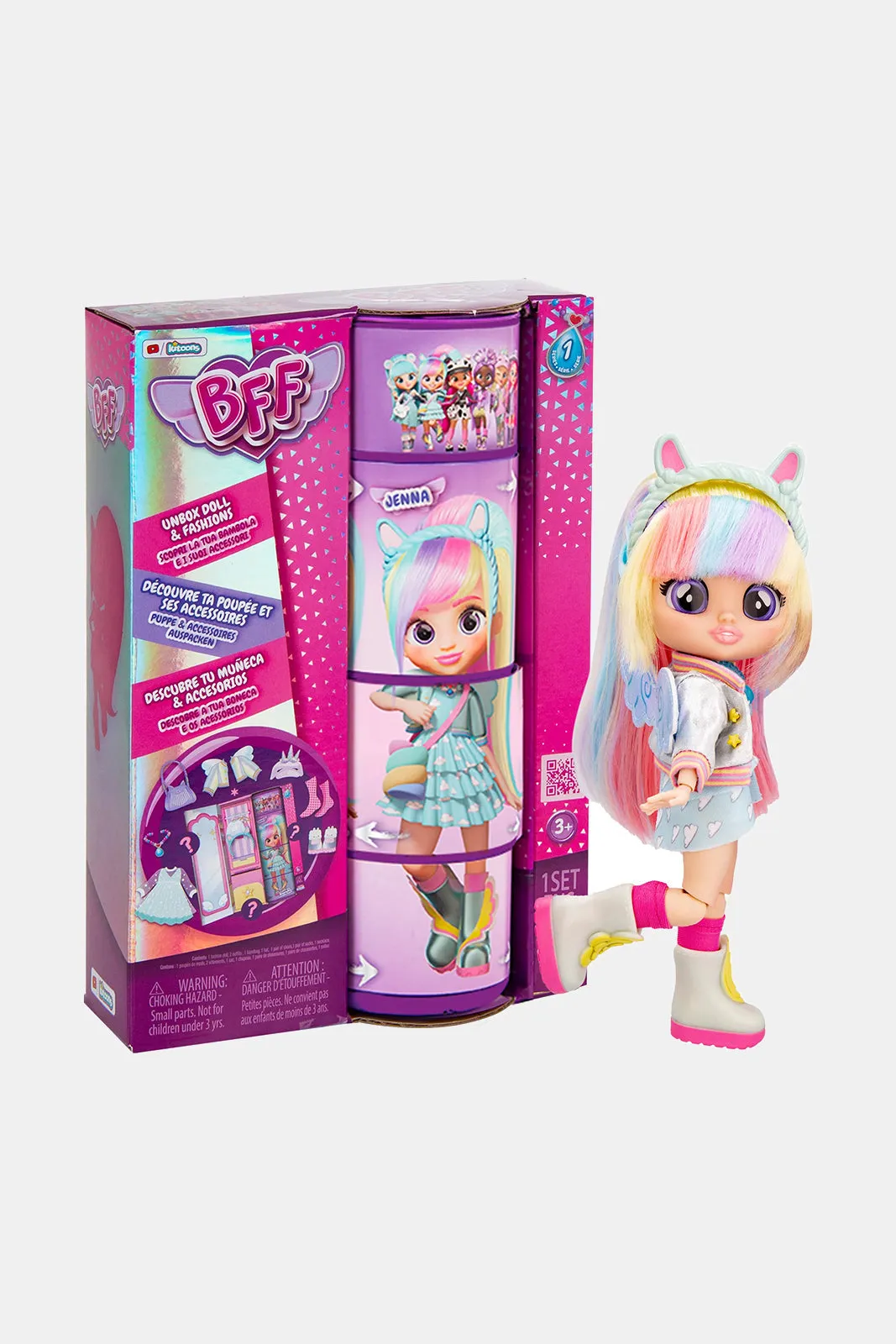 Cry Babies Bff Pink Girls Doll Jenna 7 Piece (8 Inch)