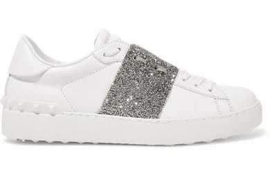 Crystal-Embellished Leather Sneakers