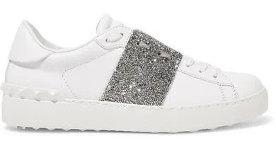 Crystal-Embellished Leather Sneakers