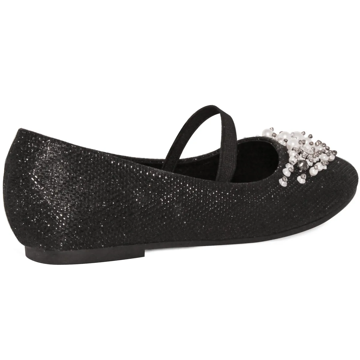 DAHLIA KIDS PEARL & DIAMANTE EMBELLISHED FLATFORM SHOES IN BLACK