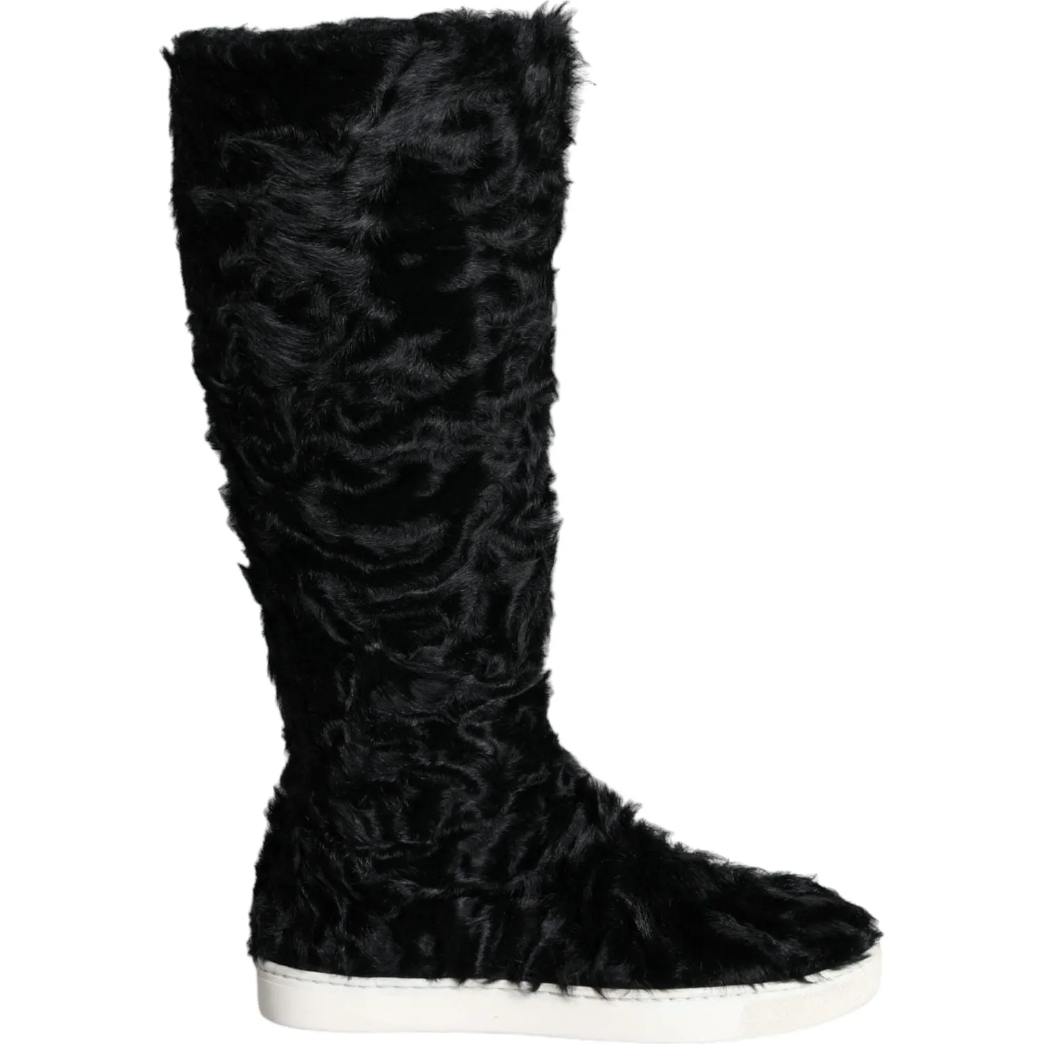 Dolce & Gabbana Black Xiangao Lamb Fur Leather Boots Shoes