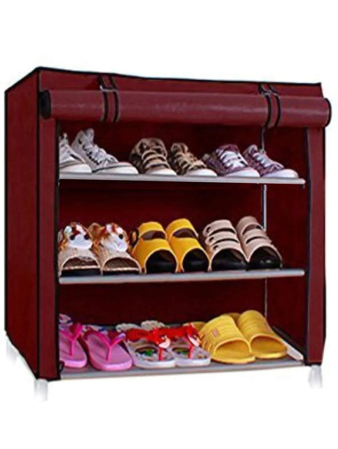 Ebee 8 Pair Metal Shoe Stand (Blue, 4 Shelves) Foldable Shoe Rack with 3 Shelves (Maroon)