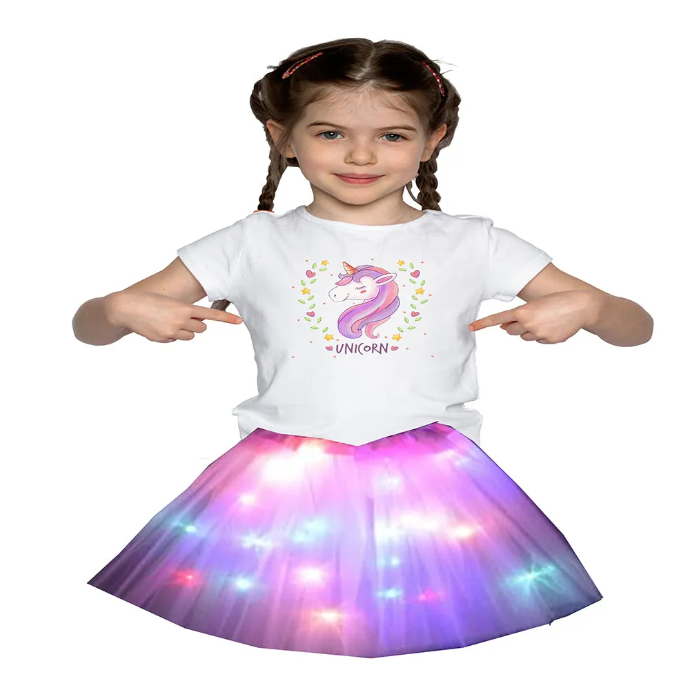 FancyDressWale Unicorn Pink Tutu LED Skirt and Top Birthday Dress for Girls-A10