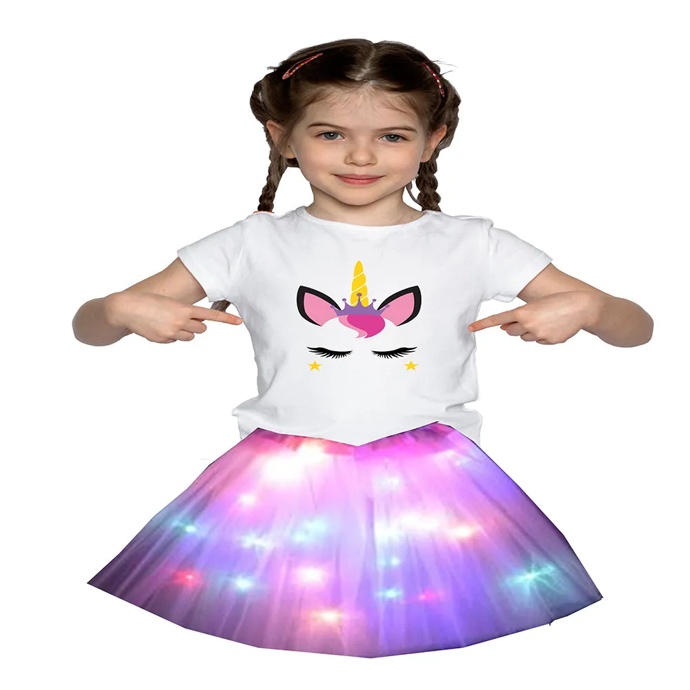 FancyDressWale Unicorn Pink Tutu LED Skirt and Top Birthday Dress for Girls-A1