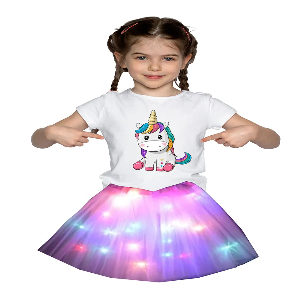 FancyDressWale Unicorn Pink Tutu LED Skirt and Top Birthday Dress for Girls-A2