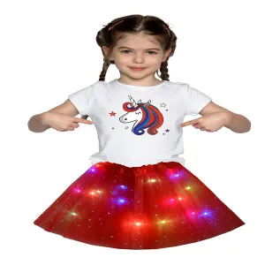 FancyDressWale Unicorn Red Tutu LED Skirt and Top Birthday Dress for Girls-B8