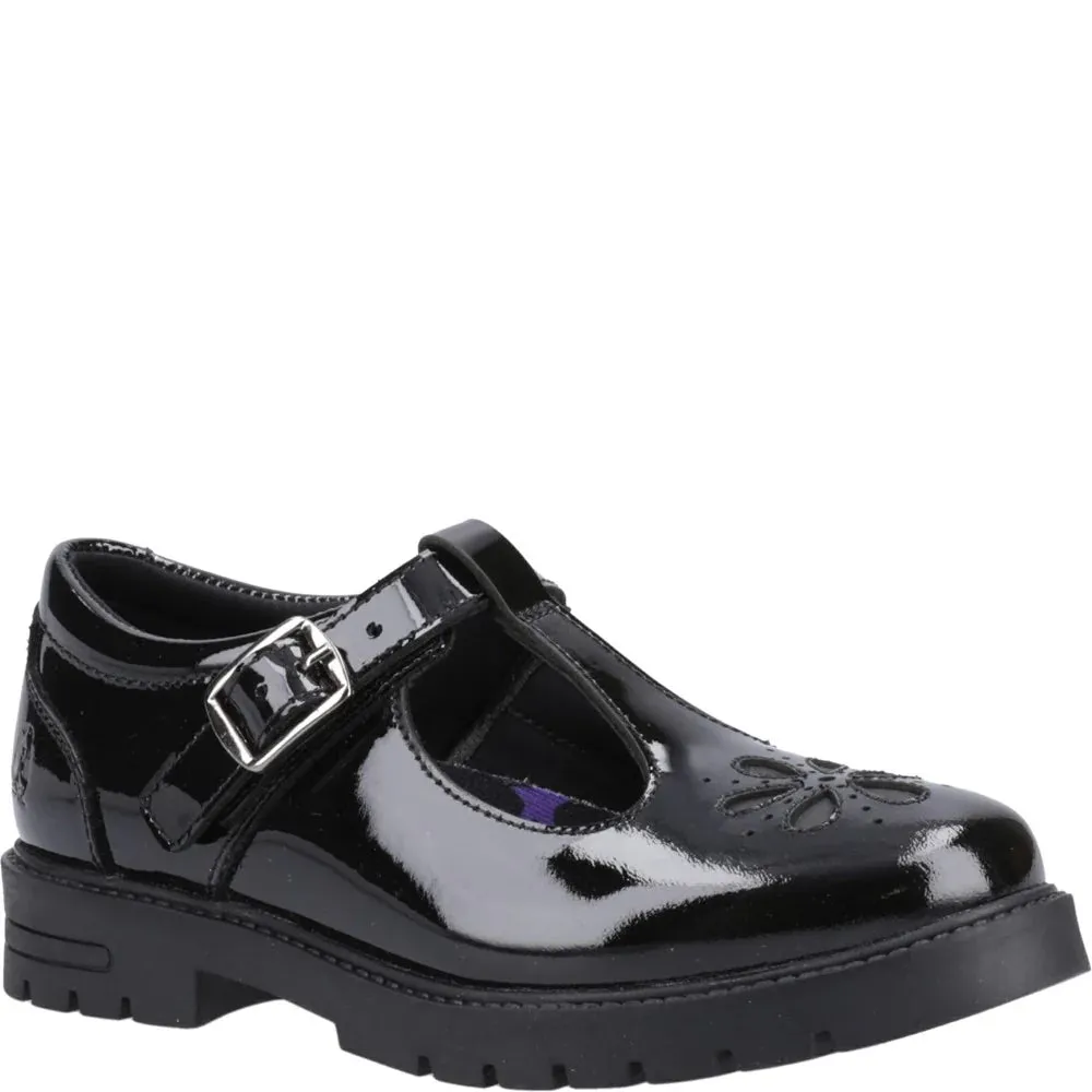 FIONA Girls Leather T-Bar Shoes Patent Black