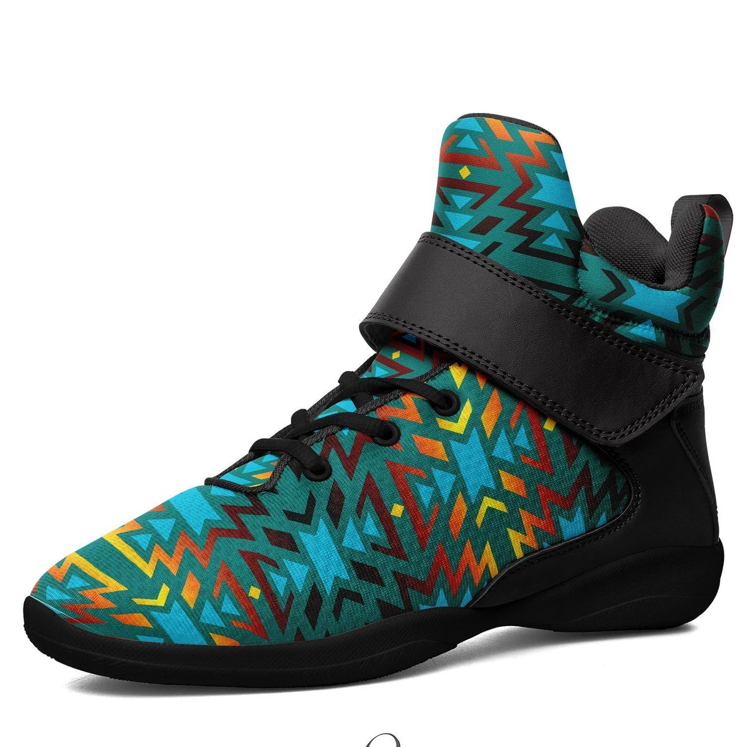 Fire Colors and Turquoise Teal Kid's Ipottaa Basketball / Sport High Top Shoes