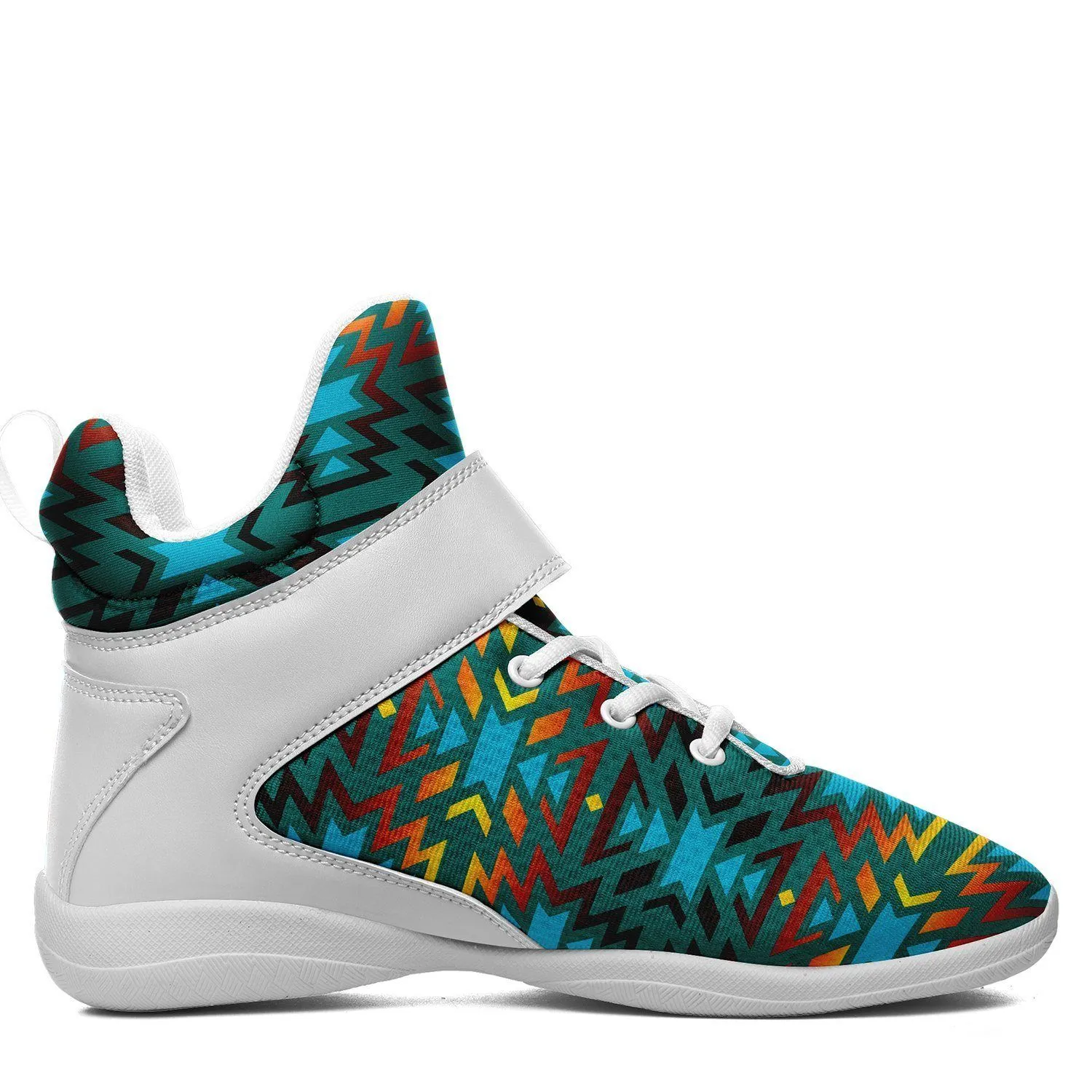 Fire Colors and Turquoise Teal Kid's Ipottaa Basketball / Sport High Top Shoes