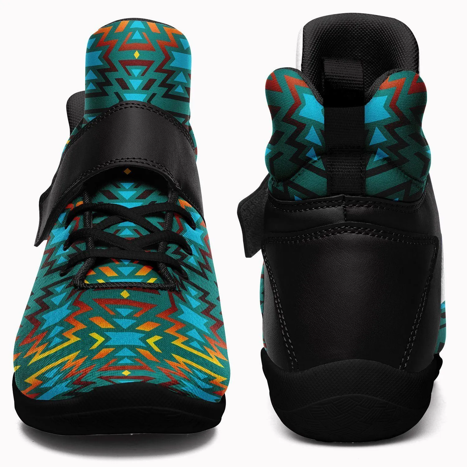 Fire Colors and Turquoise Teal Kid's Ipottaa Basketball / Sport High Top Shoes