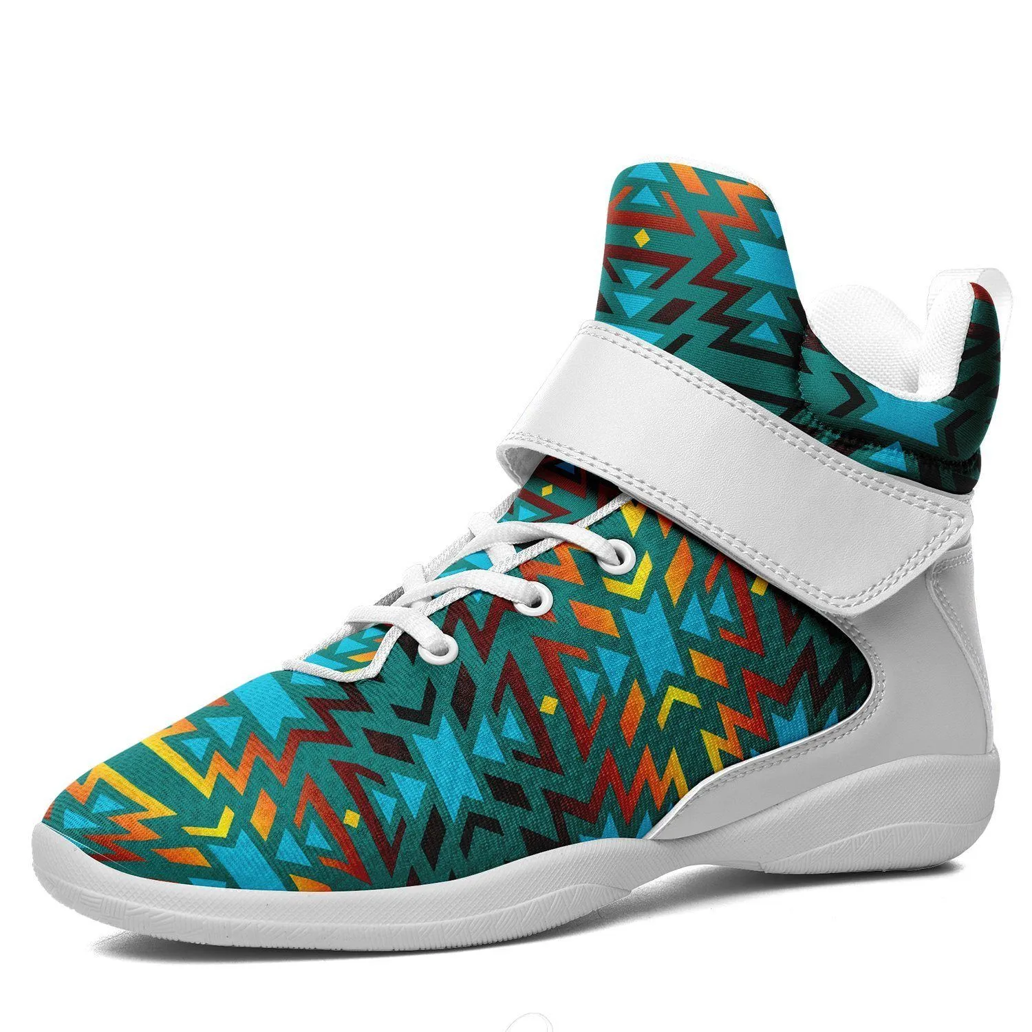 Fire Colors and Turquoise Teal Kid's Ipottaa Basketball / Sport High Top Shoes