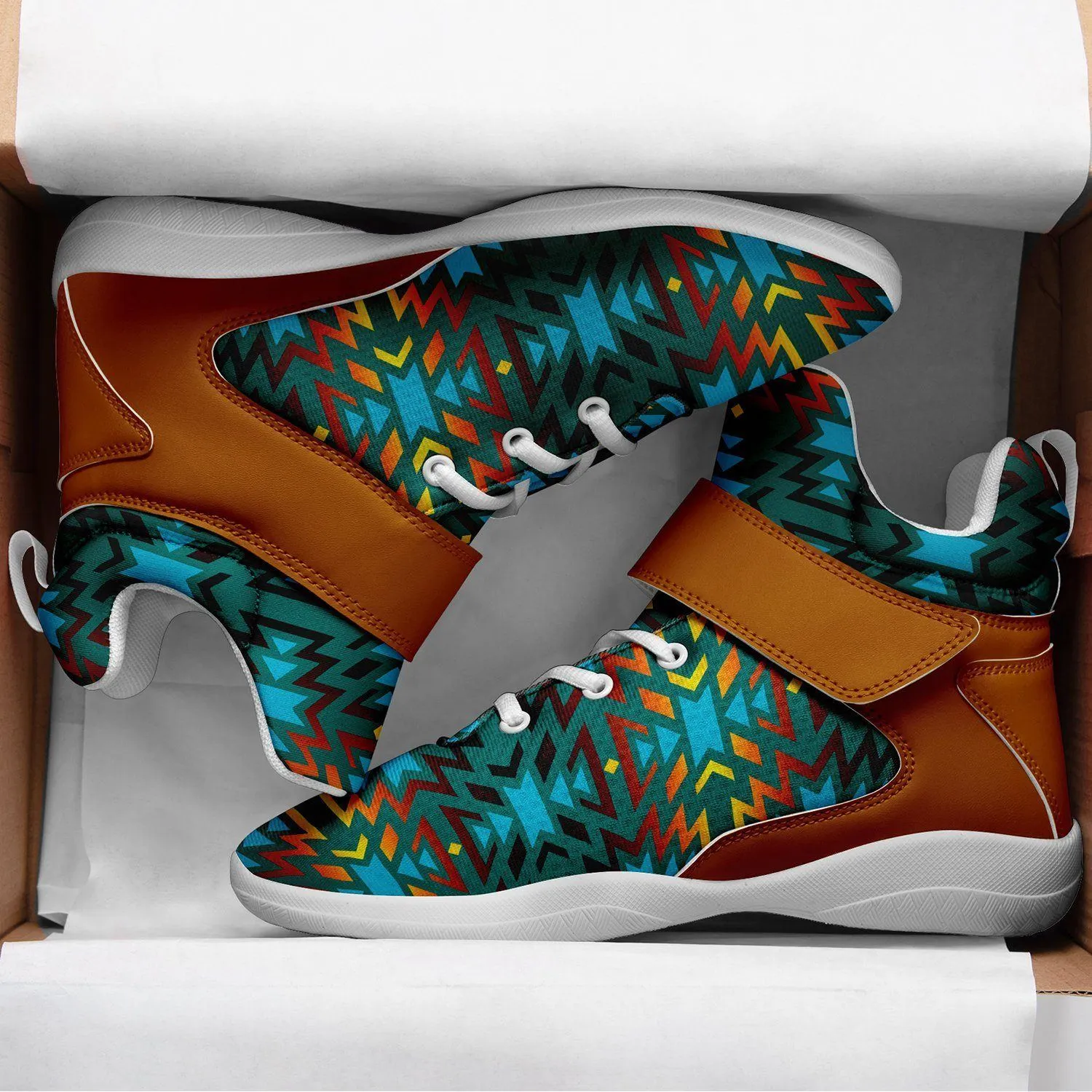 Fire Colors and Turquoise Teal Kid's Ipottaa Basketball / Sport High Top Shoes